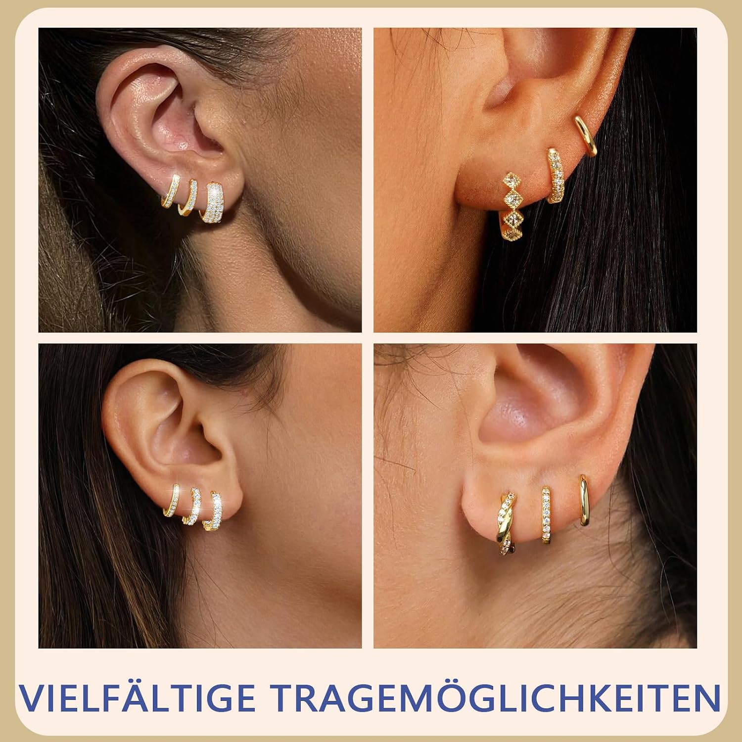Thumbnail 1 de Halora 3 Paar Creolen-Set aus Silber 925 (hypoallergen, nickelfrei) mit 14K Gold-Optik & Zirkonia