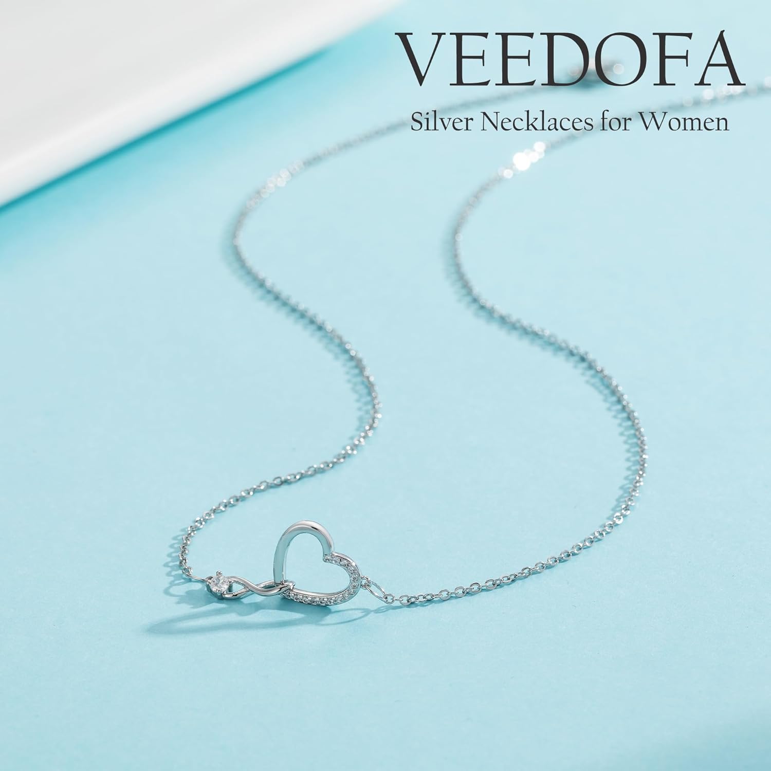 Detalle de VEEDOFA 925 Sterling Silver Infinity Necklace for Women