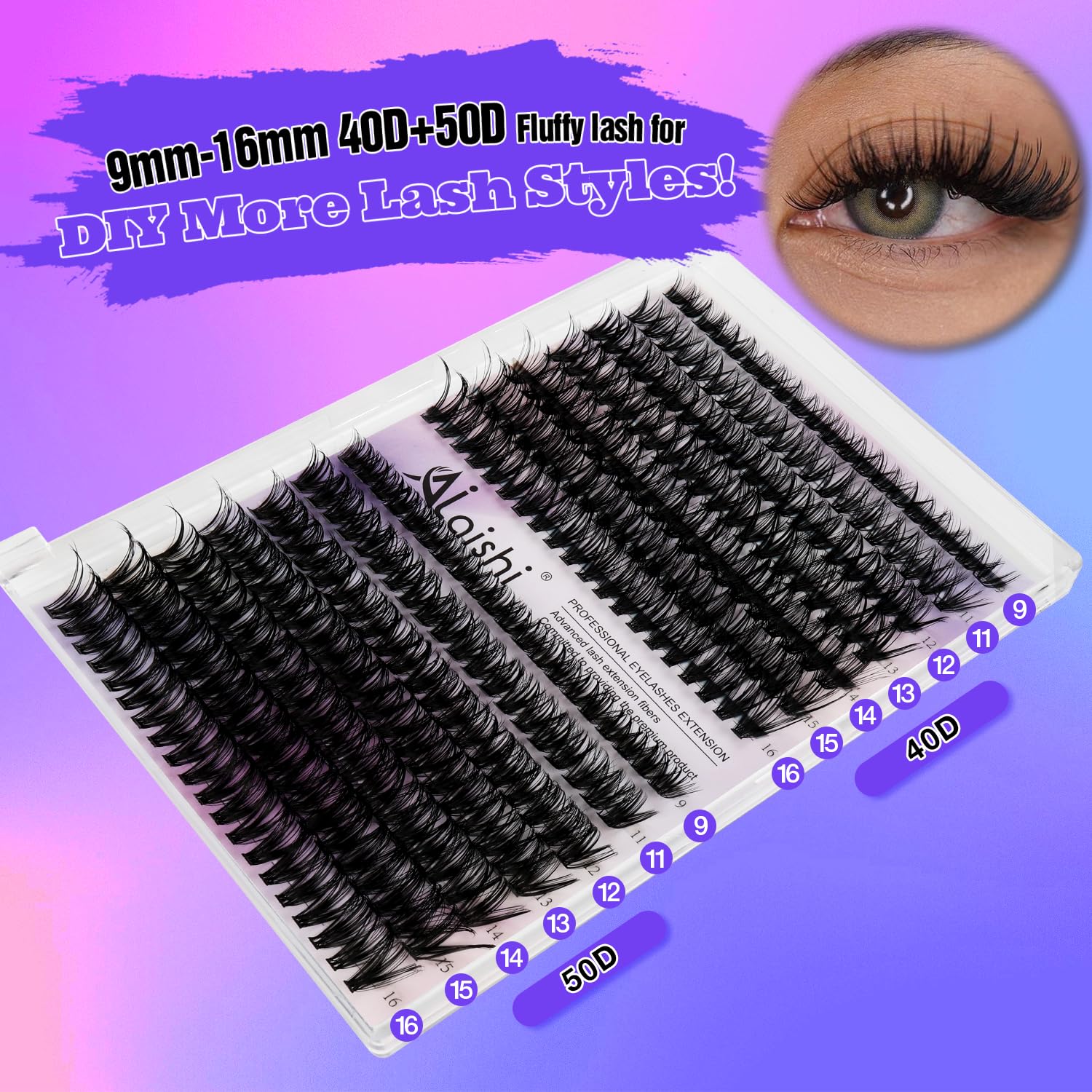 Thumbnail 6 de AILAISHI Wimpern Extensions Kit – 280 Stück Cluster Lashes 9–16 mm, 40D+50D D-Curl inkl. Bond & Seal