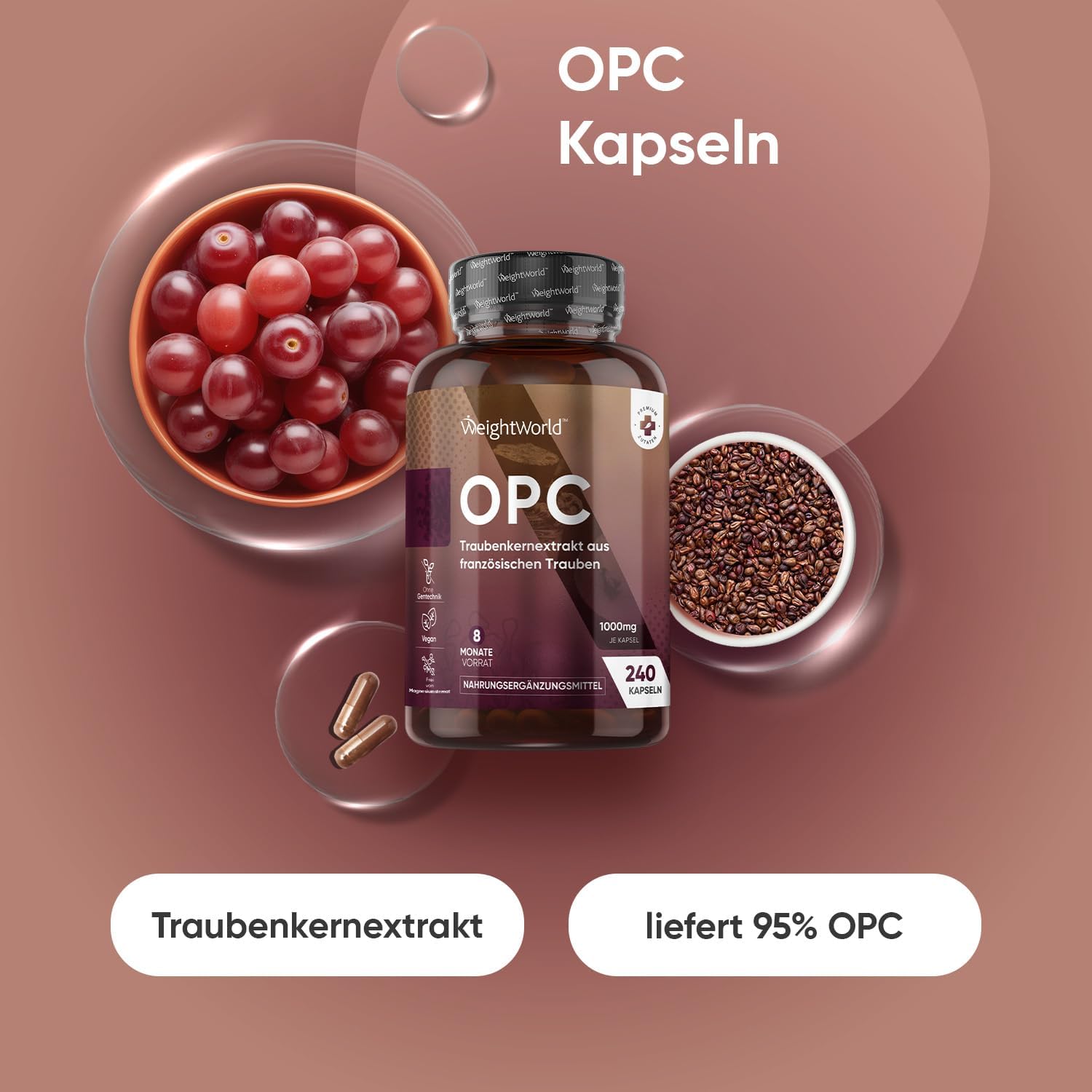 Thumbnail 1 de WeightWorld OPC Kapseln mit 95% OPC aus französischen Traubenkernen – 240 Kapseln à 250 mg