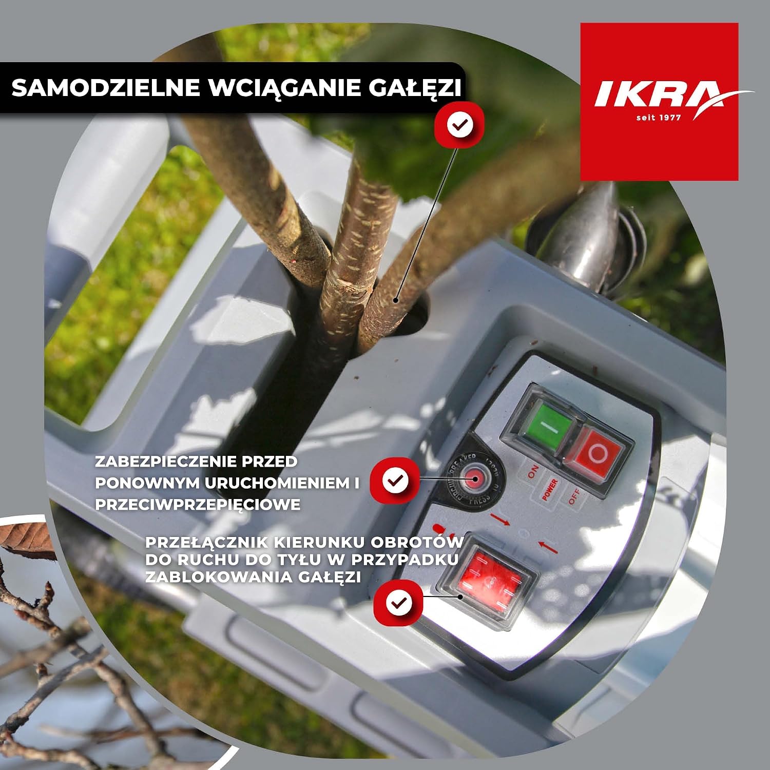 Detalle de IKRA ILH 2800 – elektryczny rozdrabniacz walcowy, 2800 W, gałęzie do 44 mm