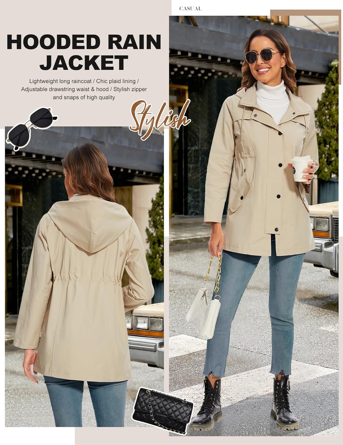 Thumbnail 4 de UMIPUBO women’s waterproof long raincoat jacket with hood and pockets