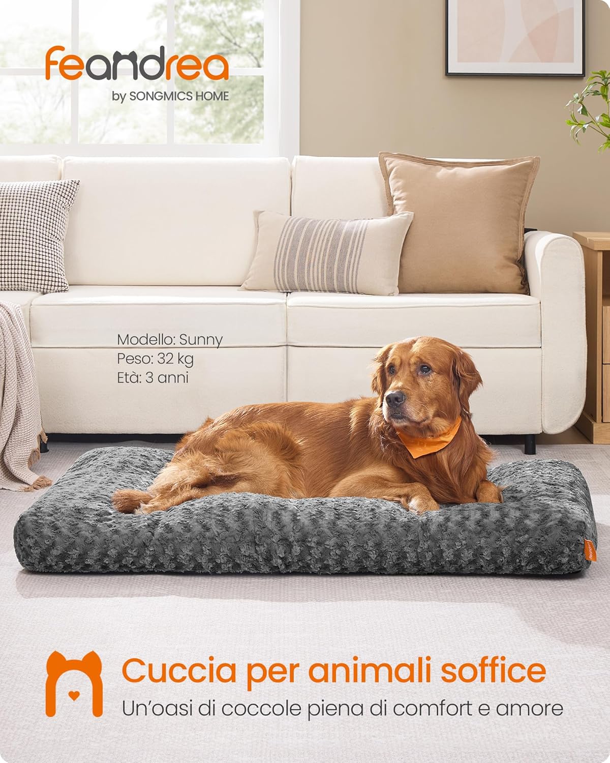 Thumbnail 1 de Feandrea Cuccia per Cani XXL 122 x 74 cm — Letto cuscino in peluche morbido, imbottitura 10 cm, antiscivolo