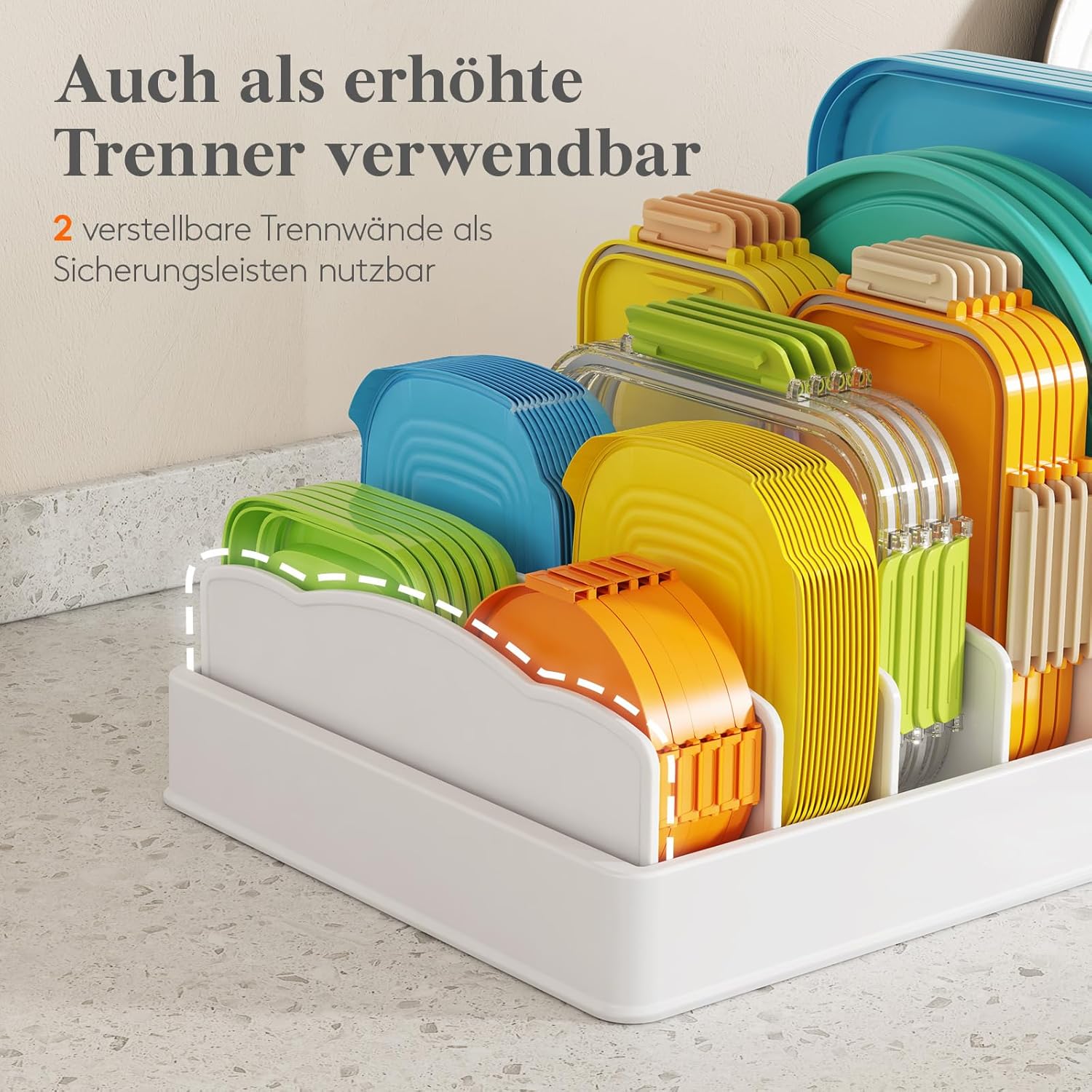 Detalle de Lifewit Topfdeckel Frischhaltebox Lagerung – 33 cm, verstellbare Trennwände zur organisierten Aufbewahrung von Deckeln und Küchenutensilien