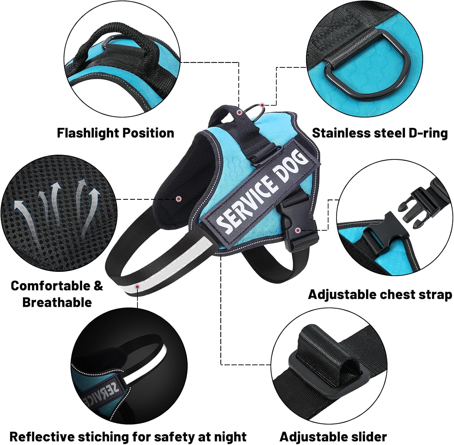 Detalle de Belababy Soft No Pull Dog Harness XS (Light Blue) – Adjustable assistance service vest with safety buckle