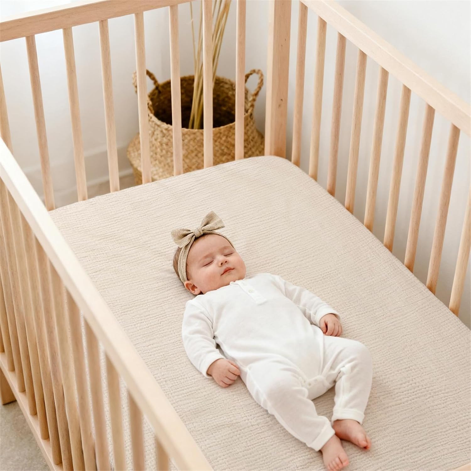 Thumbnail 2 de lulumoon CB-56 Muslin Crib Sheets, 2-Pack, 100% Cotton, Cream & Sand