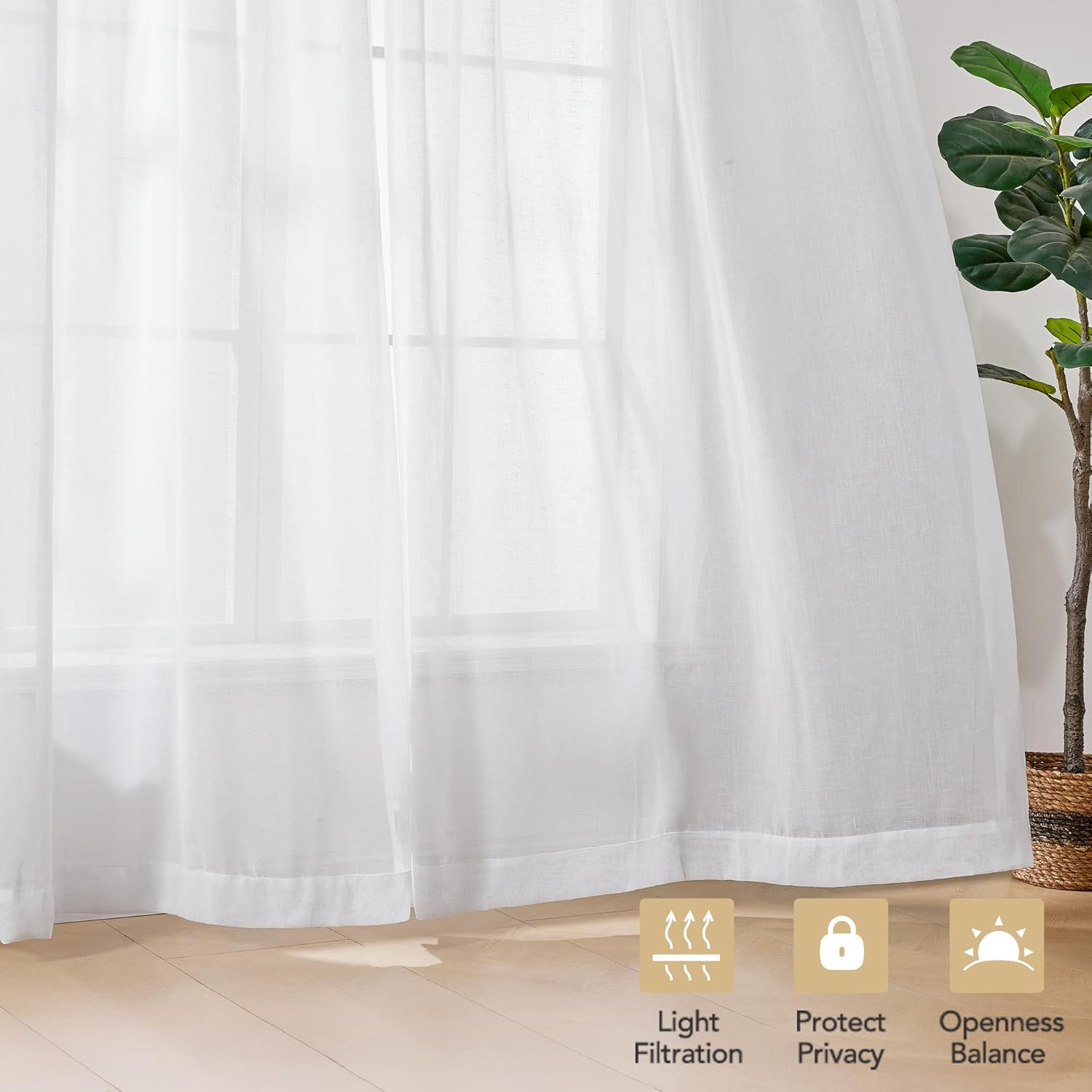 Thumbnail 5 de Deconovo Cortinas de Gasa con Volantes, Semitransparentes, Blanco, 140×200 cm🪟