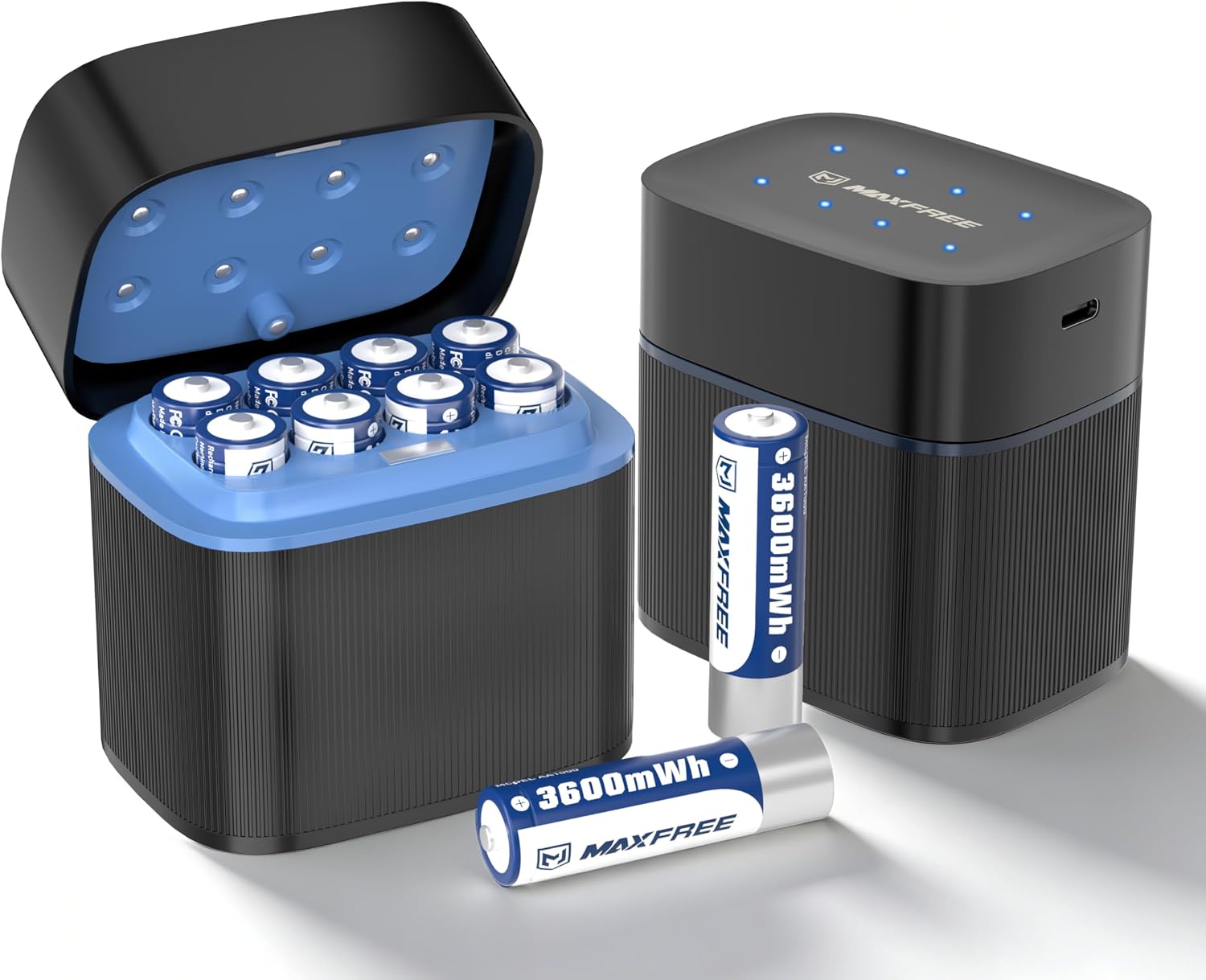 Detalle de Maxfree AA-A1 Rechargeable Lithium AA Batteries with Charger, 1.5V, 8-Pack