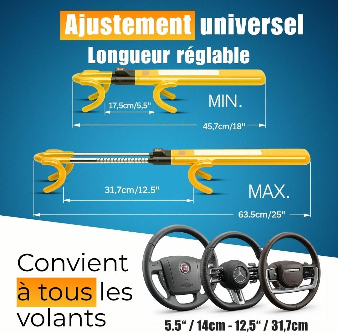 Detalle 2 de ATG Bloque Volant Voiture – Antivol volant en acier trempé, protection anti-perçage et cylindre haute sécurité