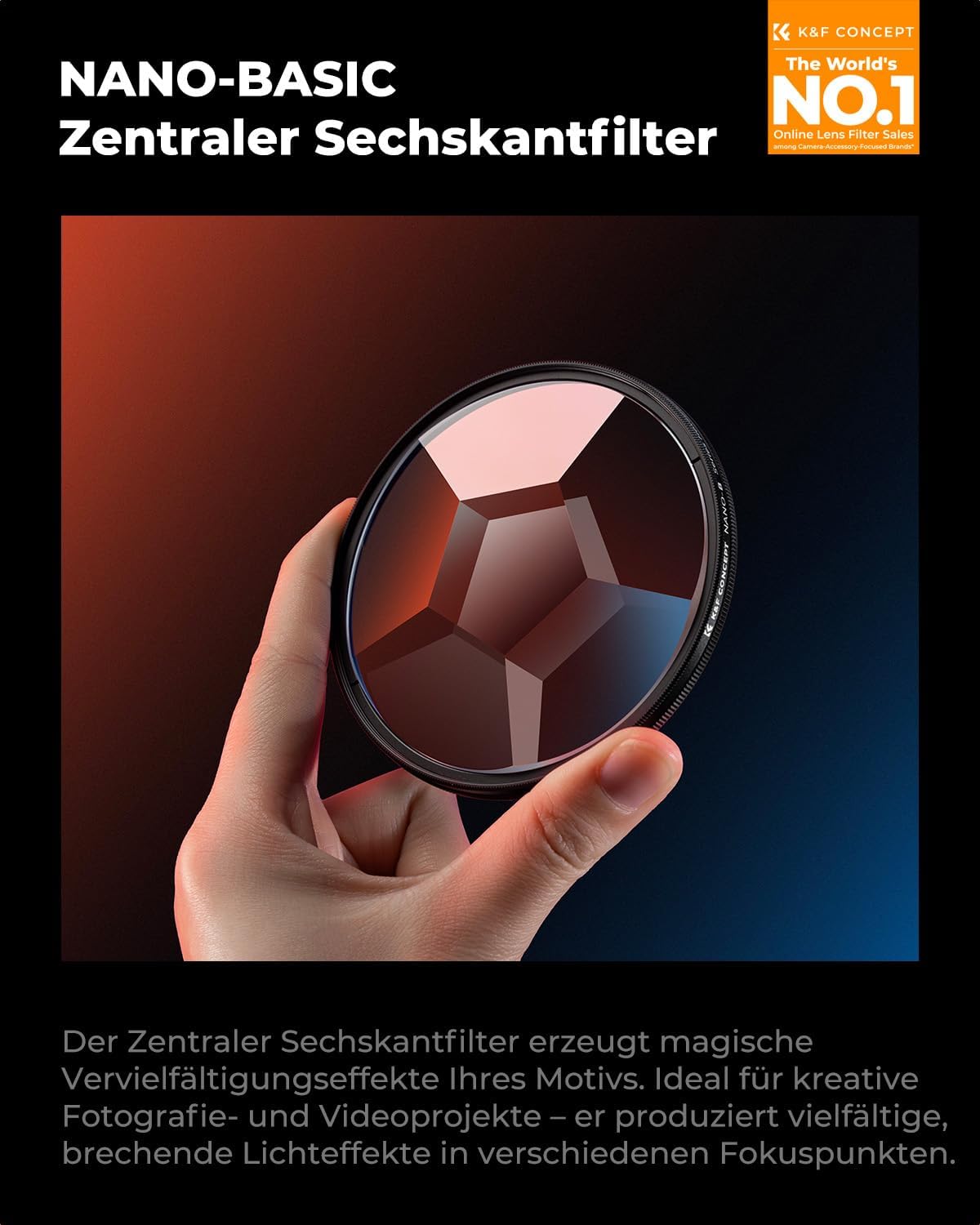 Thumbnail 1 de K&F CONCEPT 82mm Prisma-Kaleidoskop-Filter mit Zentral-Hexagon-Effekt (Nano-B, Optisches Glas K9)