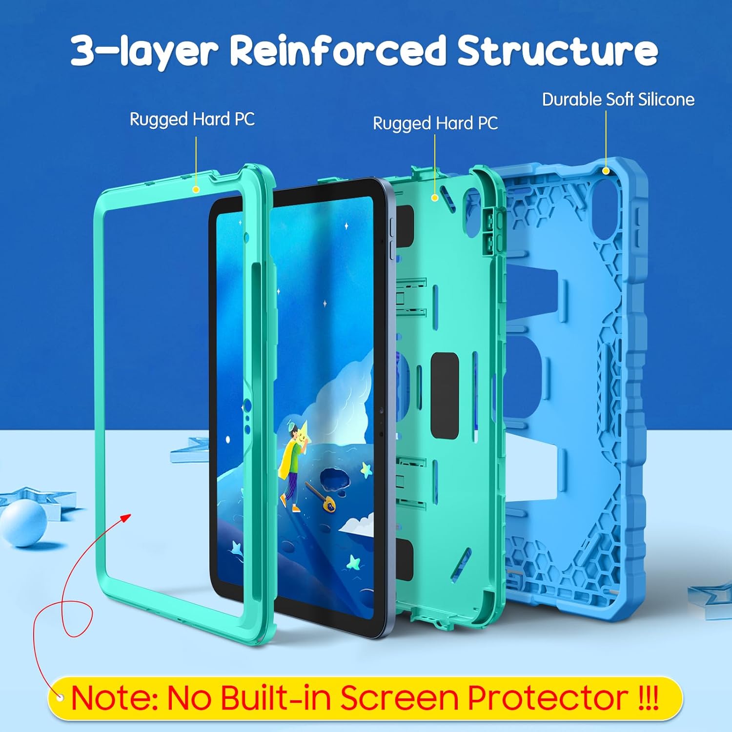 Detalle de FINTIE Kids Case for iPad (A16) 11th Gen 11-Inch / iPad 10th Gen 10.9-Inch Rugged Case with Built-In Stand (Blue)