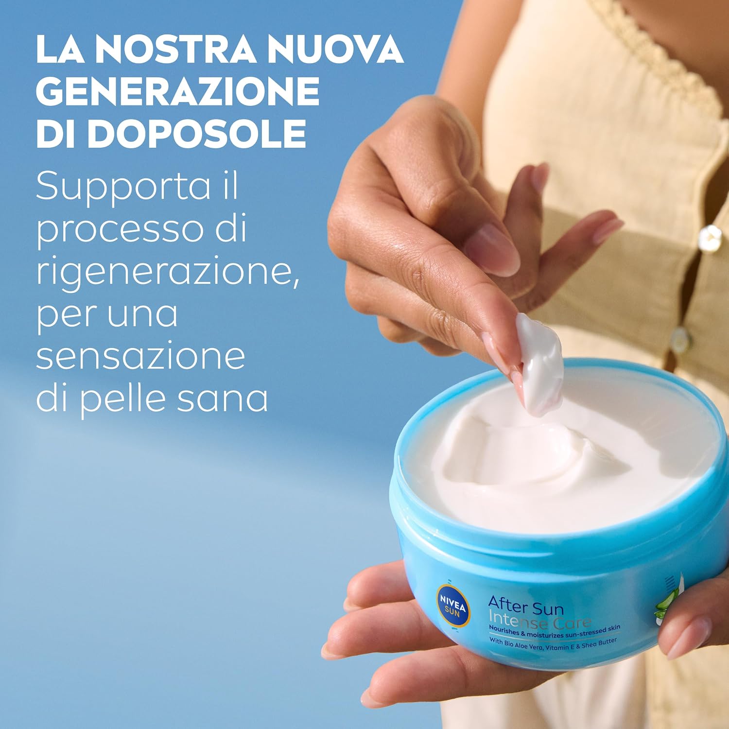 Detalle de NIVEA SUN Crema Doposole Rigenerante Intensiva 300 ml con Aloe Vera Bio, Vitamina E e Burro di Karité