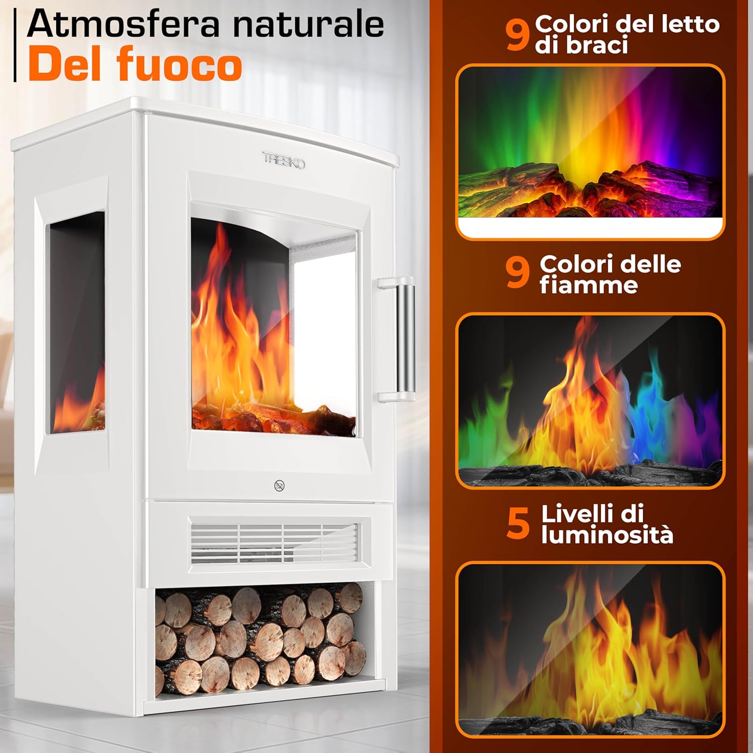 Thumbnail 4 de TRESKO Camino elettrico con riscaldamento 1800 W