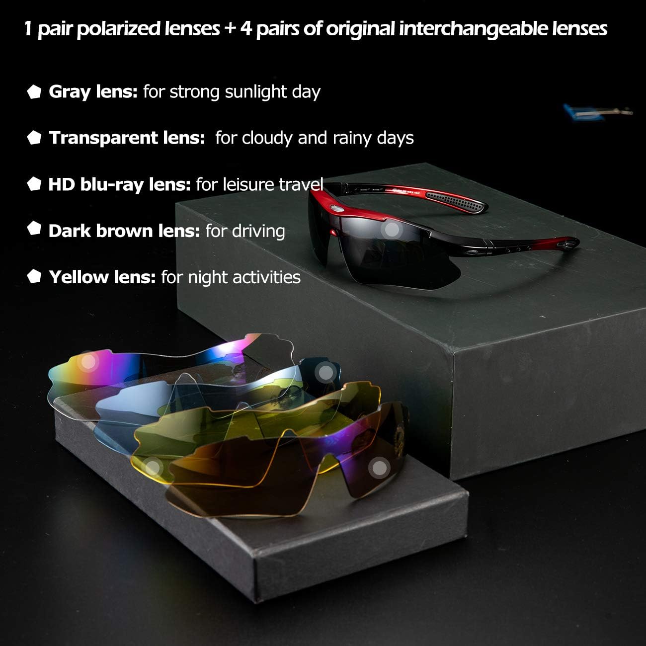 Detalle de ROCKBROS Polarised Cycling Sunglasses with 5 Interchangeable Lenses (TR90 unbreakable frame)