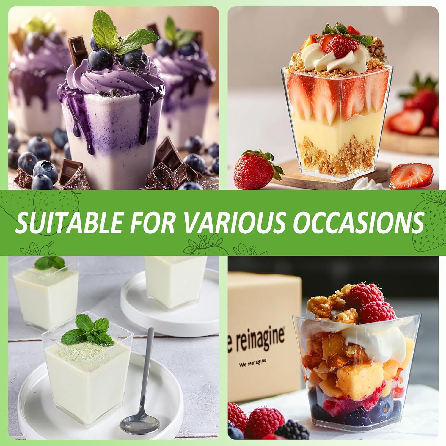 Detalle de Ouxayapl Dessertgläser aus Plastik 5 OZ / 160 ml (50 Stück) inkl. 50 Löffel – transparente Dessertbecher für Eis, Mousse & Joghurt
