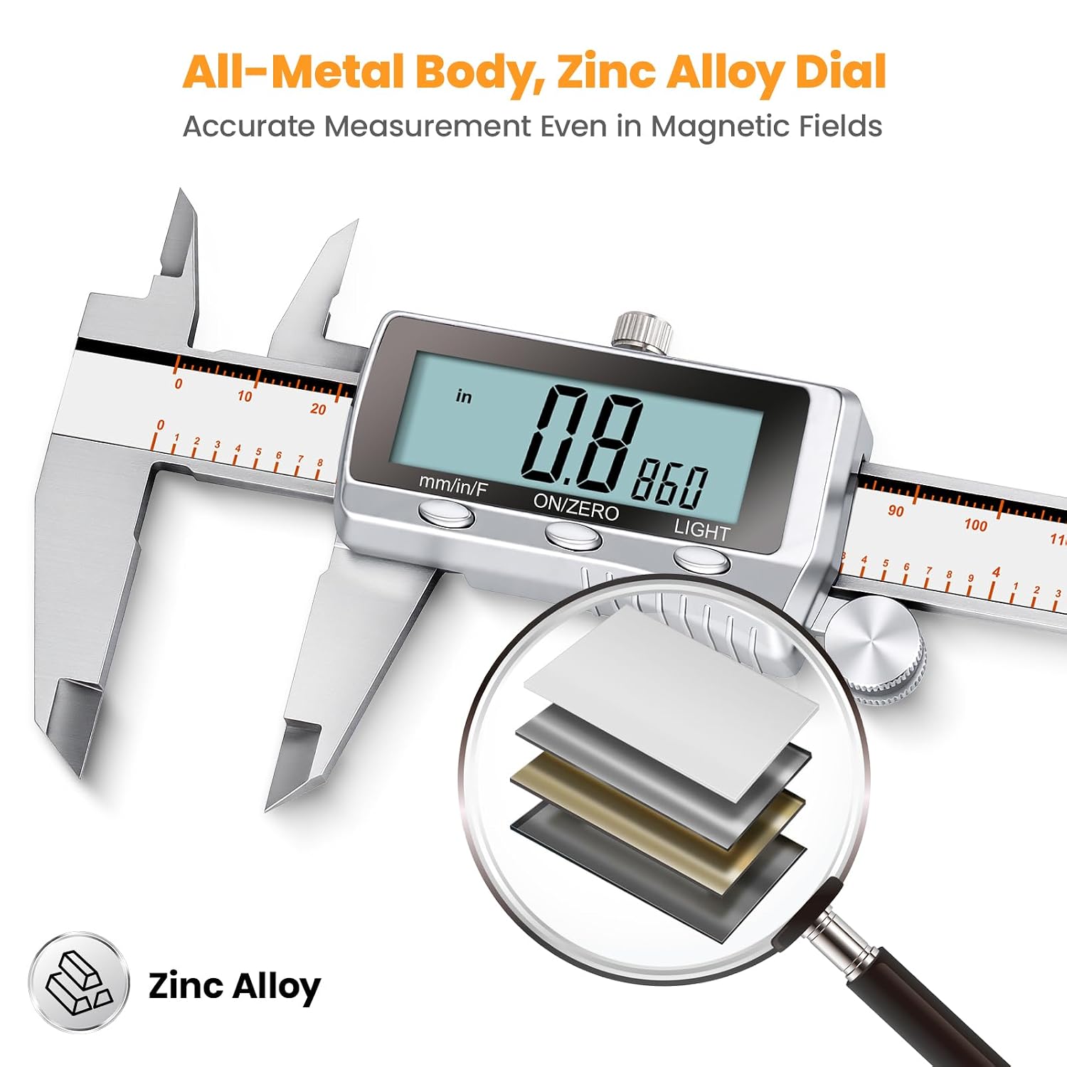 Detalle 1 de HARDELL Rechargeable-150MM Digital Caliper, 6-Inch Metal, USB-C, Backlit