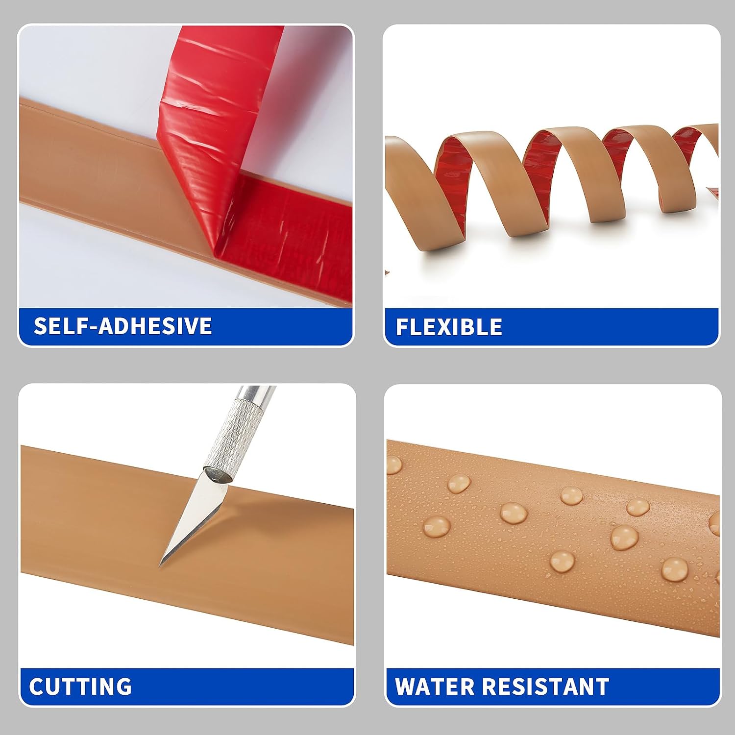 Detalle de 2M PVC Laminate Flooring Threshold Transition Strip – Light Brown, 5cm Wide, Self-Adhesive