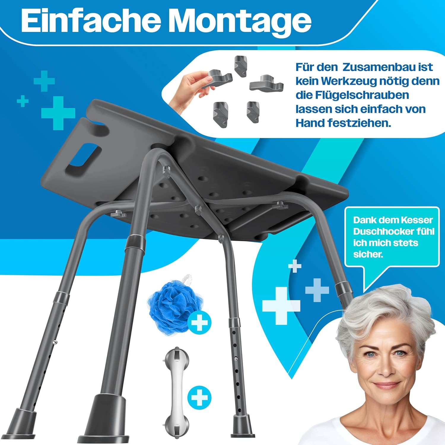 Thumbnail 6 de KESSER® Duschhocker höhenverstellbar – sicherer, leichter Badhocker mit Anti-Rutsch‑Features