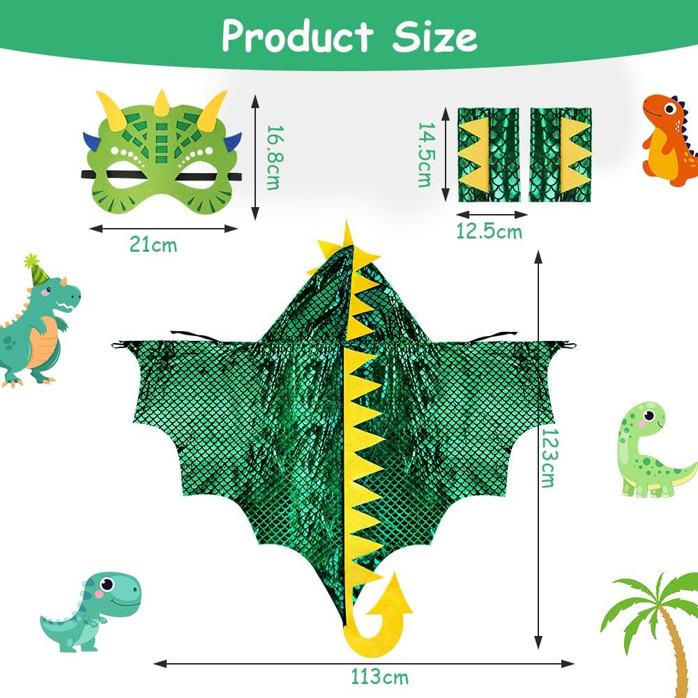 Detalle 2 de Aomig dinosauruscape voor kinderen met capuchon, masker en mouwen