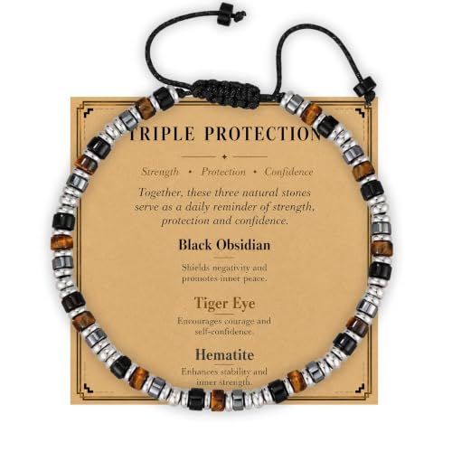 Detalle de Lueaurra Natural Stone Bracelet for Men, Adjustable Handmade Crystal Design