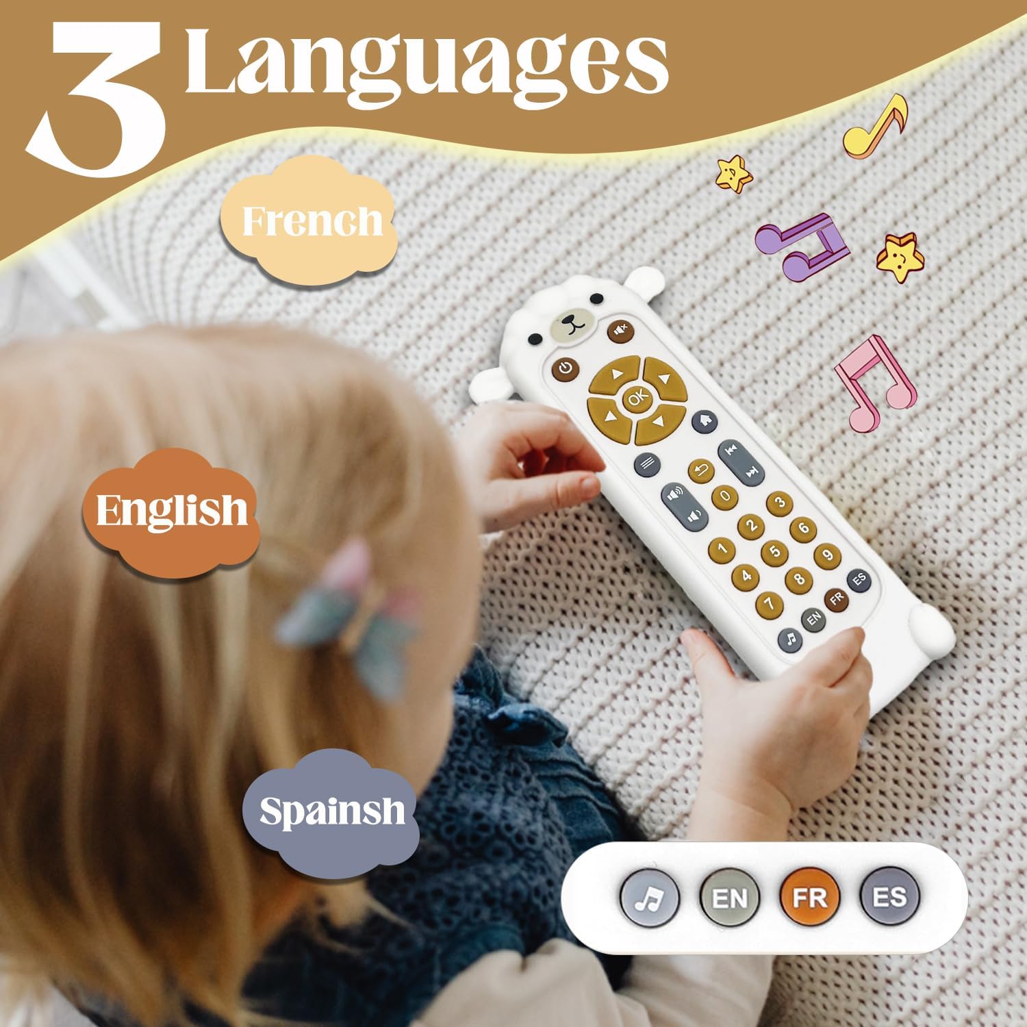 Thumbnail 4 de Realistic Baby Remote: Multilingual Educational Toy for Early Sensory Development (Sheep Teether)