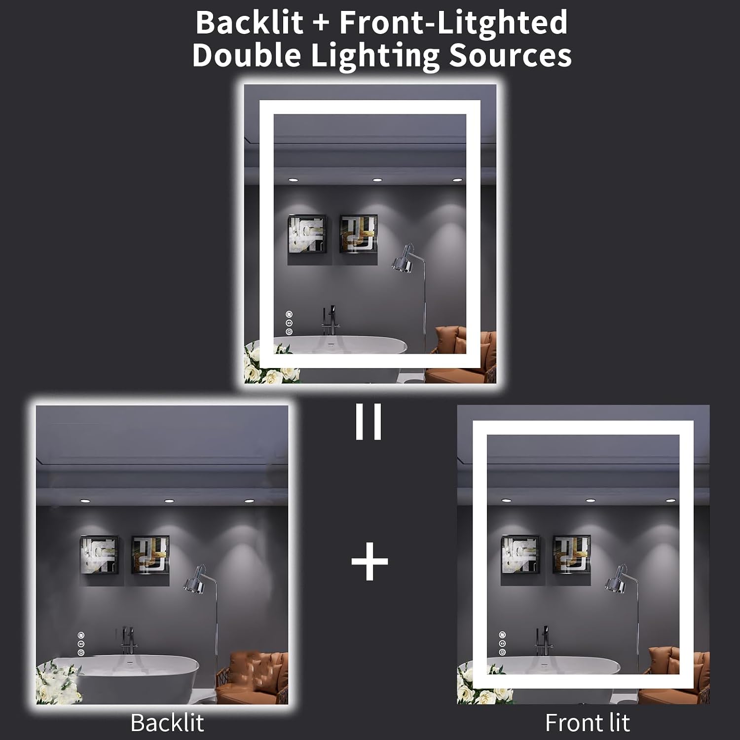 Detalle 2 de LOAAO 30x36 LED Bathroom Mirror with Lights, Anti-Fog, Dimmable & Memory Function