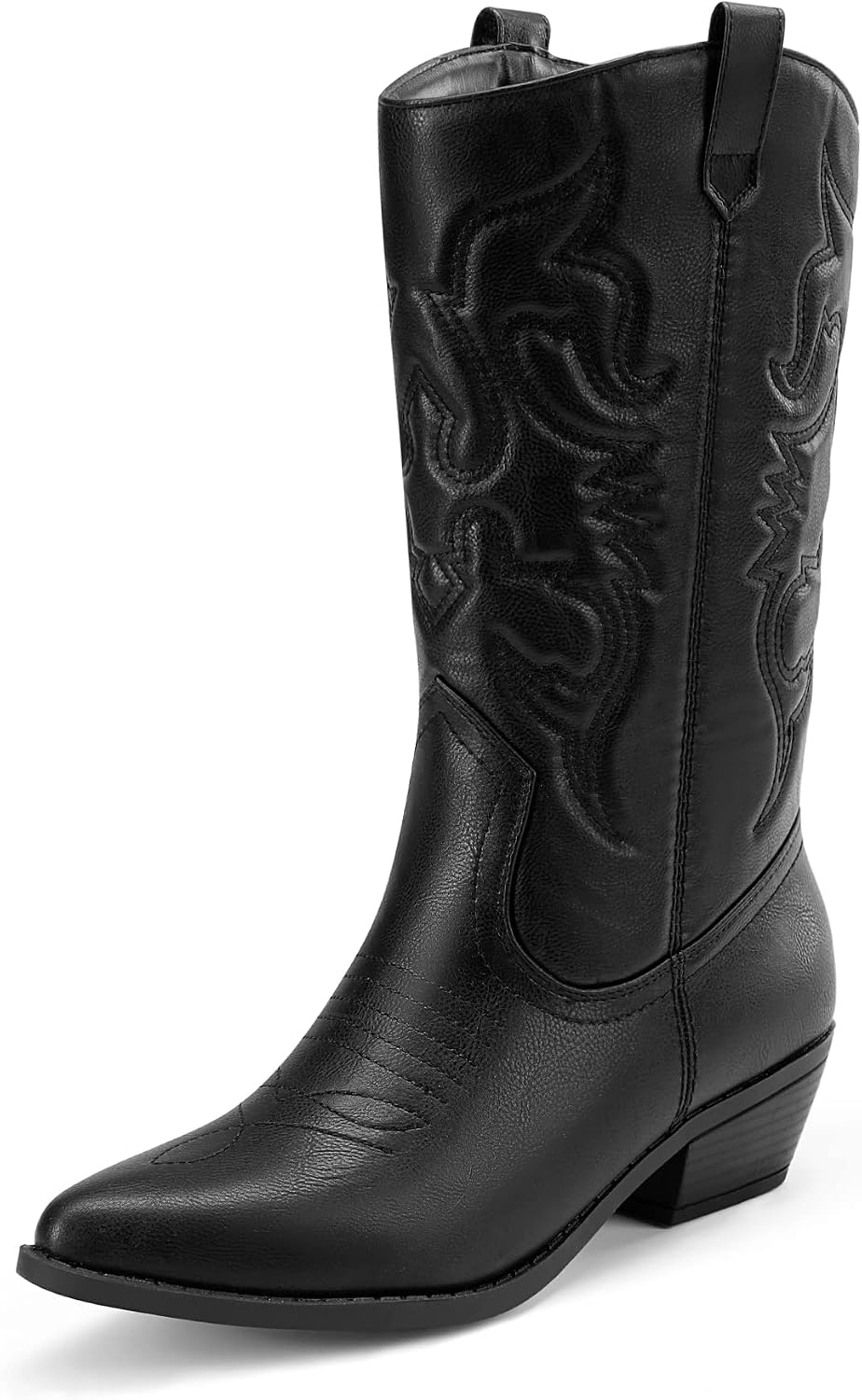 Detalle de DREAM PAIRS Women's Mid-Calf Western Boots with Pointed Toe and 1.77-Inch Heel