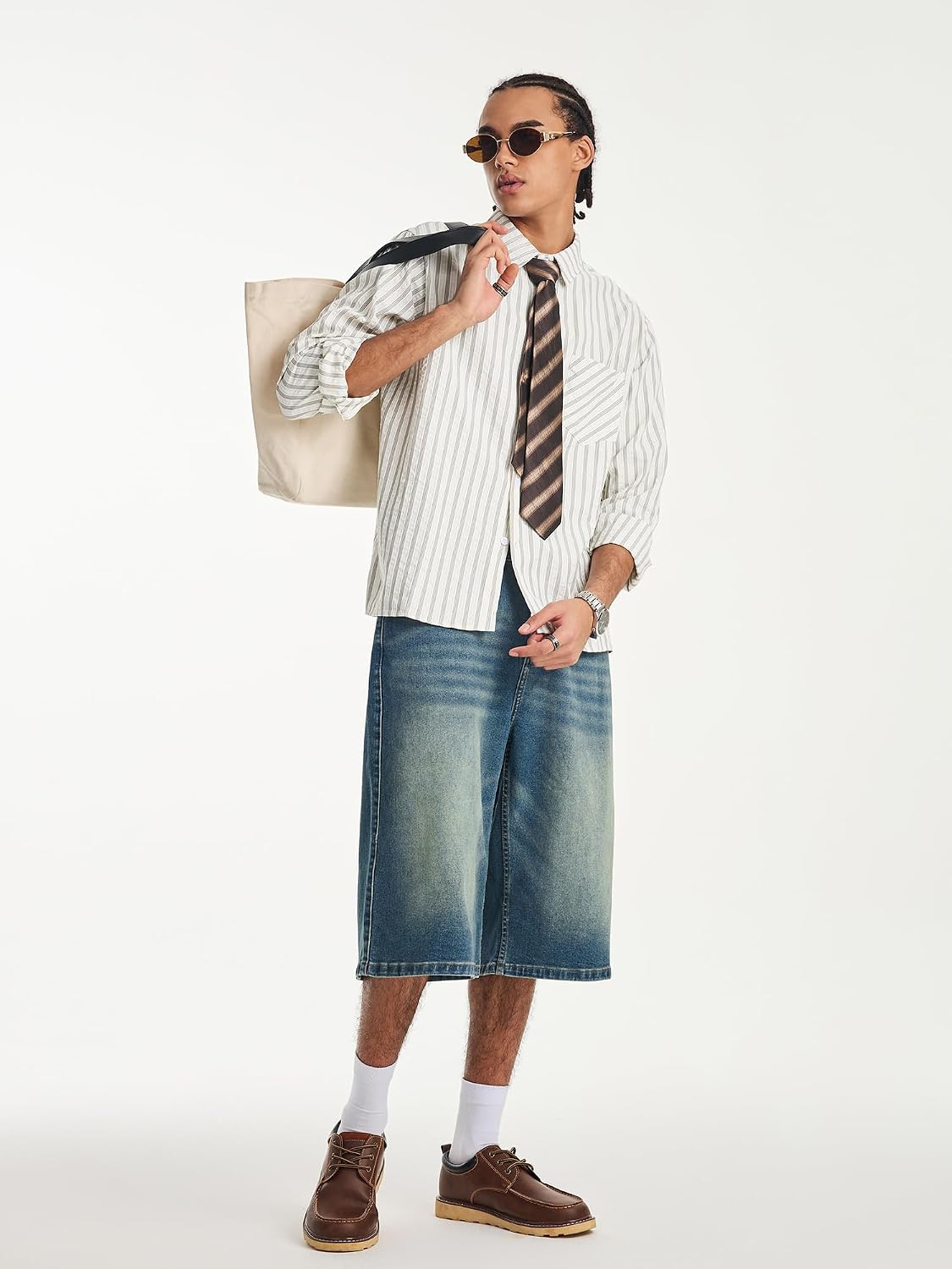 Detalle 2 de JMIERR Jeans Shorts Herren Baggy 3/4 – Sommerlicher Y2K-Style aus Denim, Loose Fit