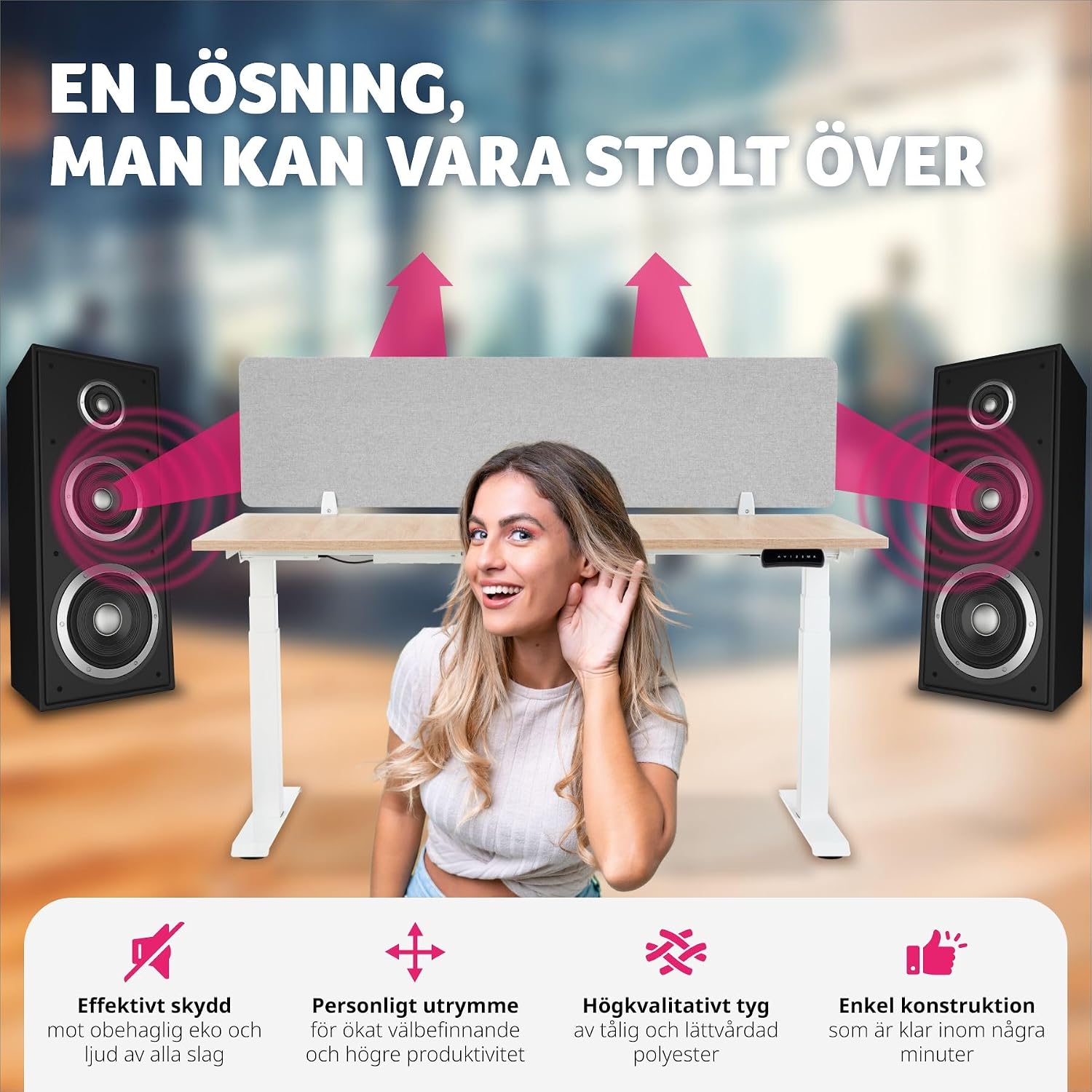 Detalle 2 de tectake 405120 skrivbordsskärm 160 × 40 cm med PET-kärna och polyester