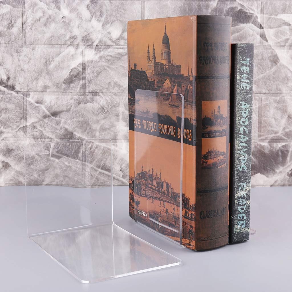 Detalle de Kioneer 3 Pairs Acrylic Bookends – Large Clear, Non-Slip Desk Organisers