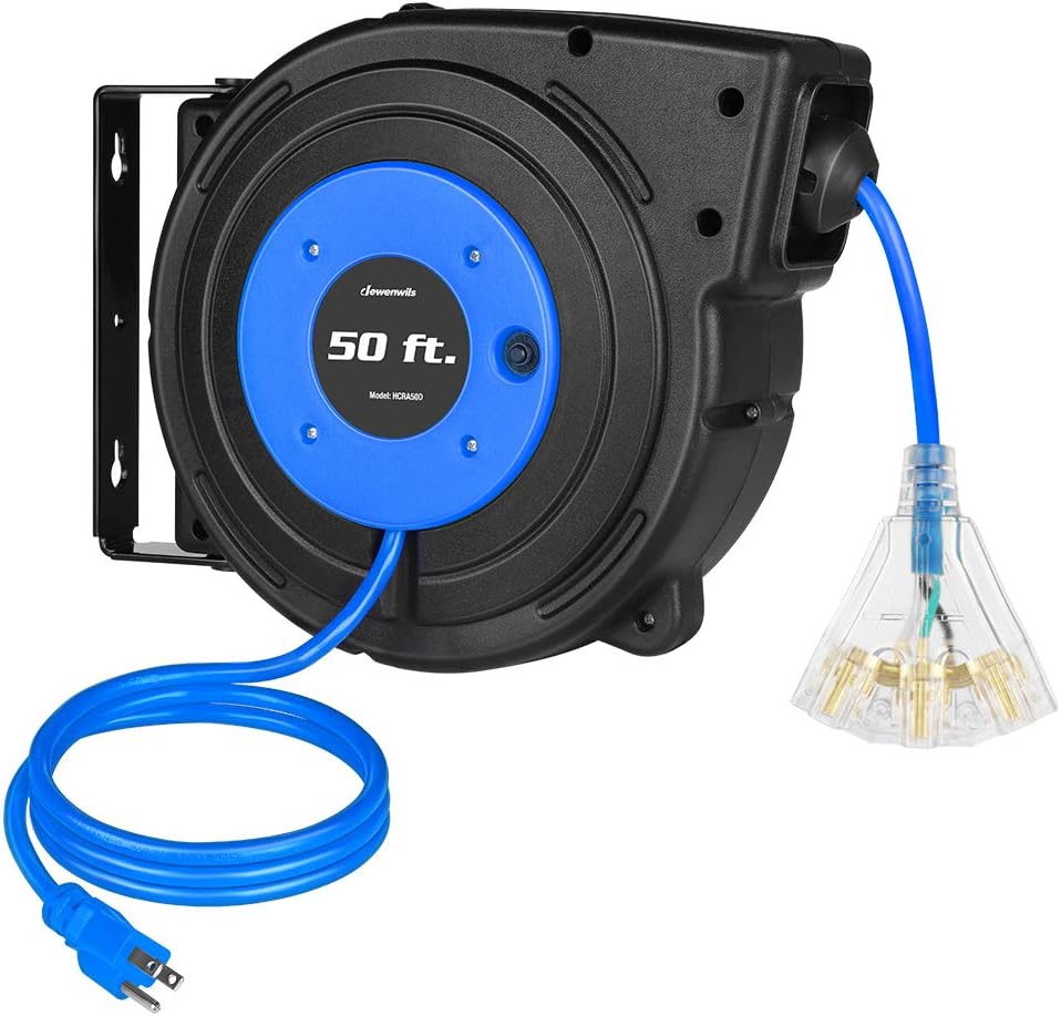 Detalle de DEWENWILS DL-610 50-Foot Retractable Cord Reel with 3 Outlets