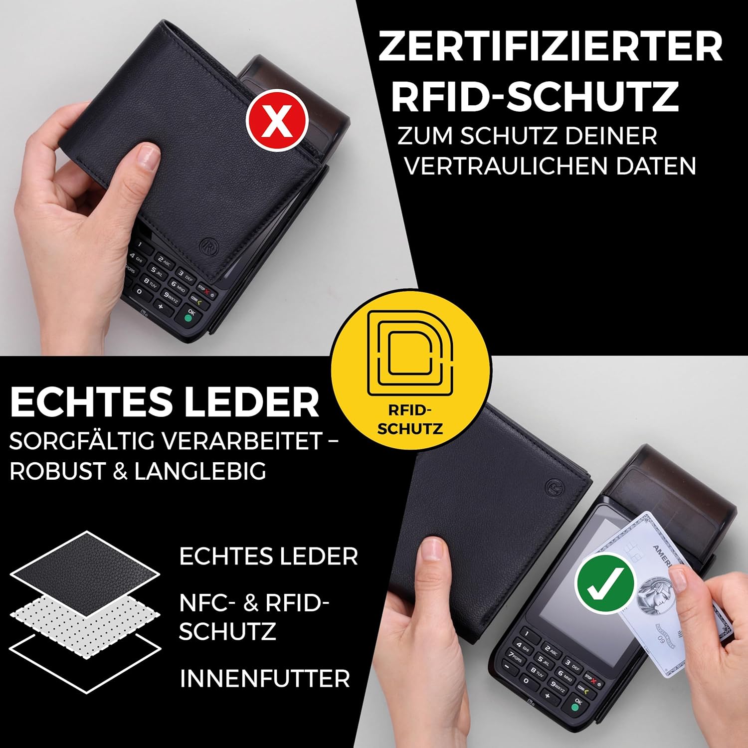 Detalle de RUTAKO Leder Geldbörse Herren RFID Schutz, groß