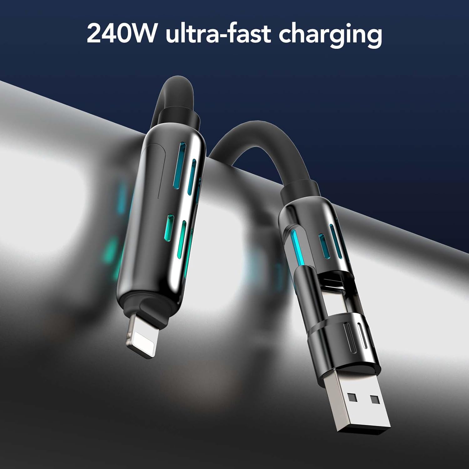 Thumbnail 4 de MFish 240W 4-in-1 Charging Cable (10FT) with Carrying Case, USB-A & USB-C to USB-C/Lightning