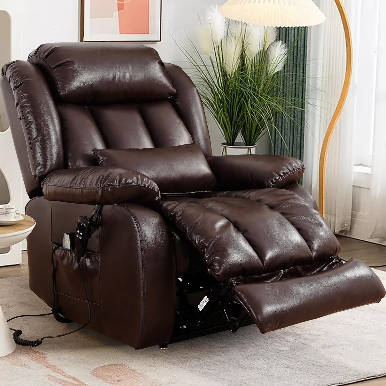 Detalle de EDILLY RVL003 Power Lift Recliner, X-Large Genuine Leather, Heated Massage