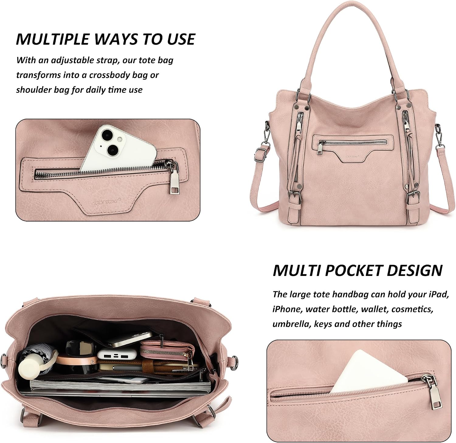 Thumbnail 5 de TANTOMI Hobo Bag for Women (Large Capacity) with Detachable Purse Set – 2PCS tote, crossbody & shoulder bag