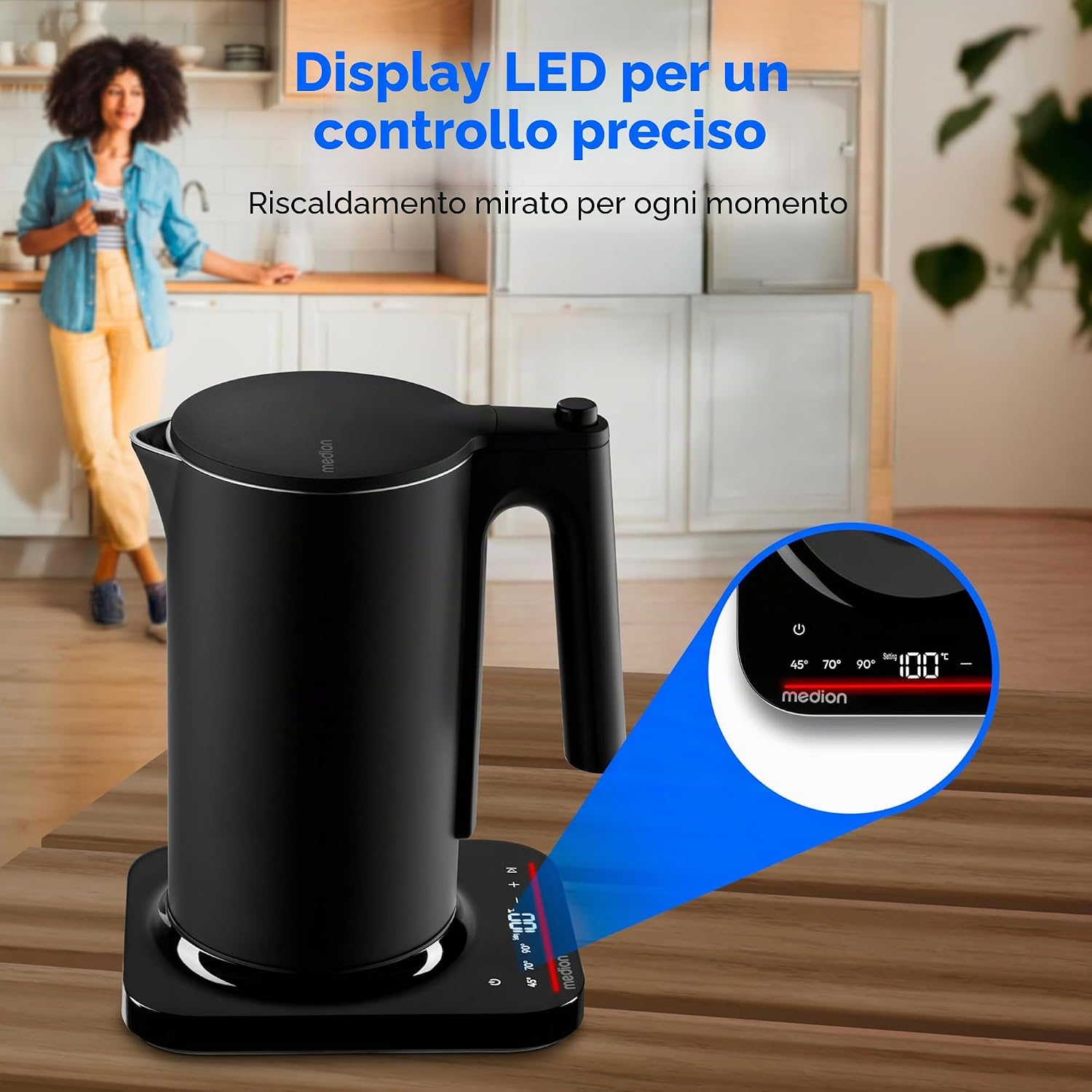 Detalle 2 de MEDION LIFE Bollitore digitale MD12106: 2200 W, 1,5 L, display LED e blocco bambini