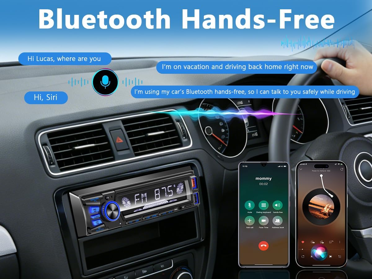Thumbnail 1 de Car Radio Bluetooth Single DIN Stereo with Push-to-Talk, App Control, and FM Radio (No CD Player)