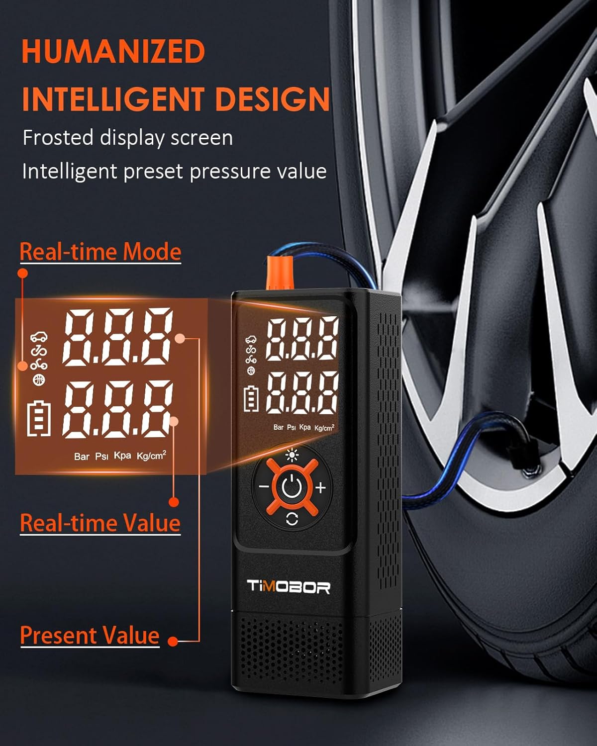 Thumbnail 2 de Timobor Tire Inflator Portable Air Compressor with Frosted Digital Gauge (Orange)