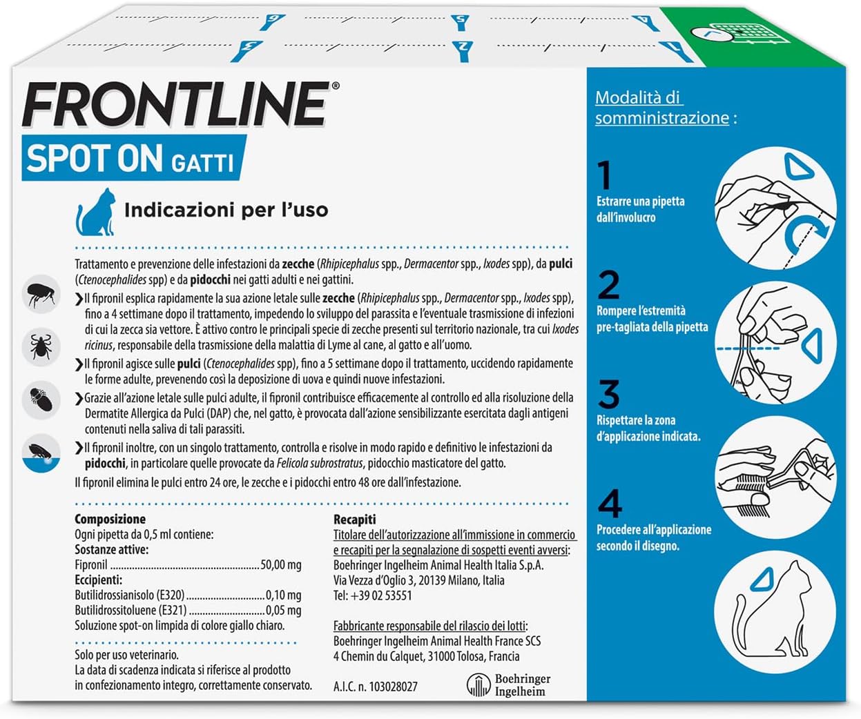 Detalle de FRONTLINE Spot On Gatti 6 Pipette da 0,5 ml: antipulci e antiparassitario per gatti e gattini