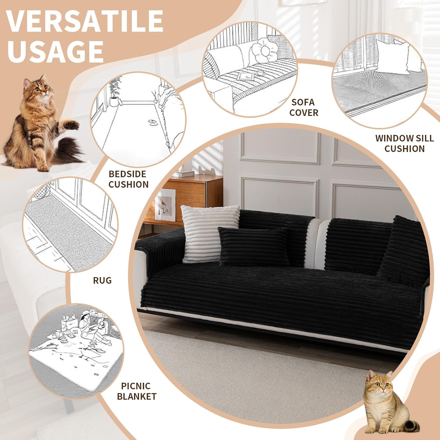 Detalle 1 de ELEOPTION Sectional Sofa Covers, Flannel