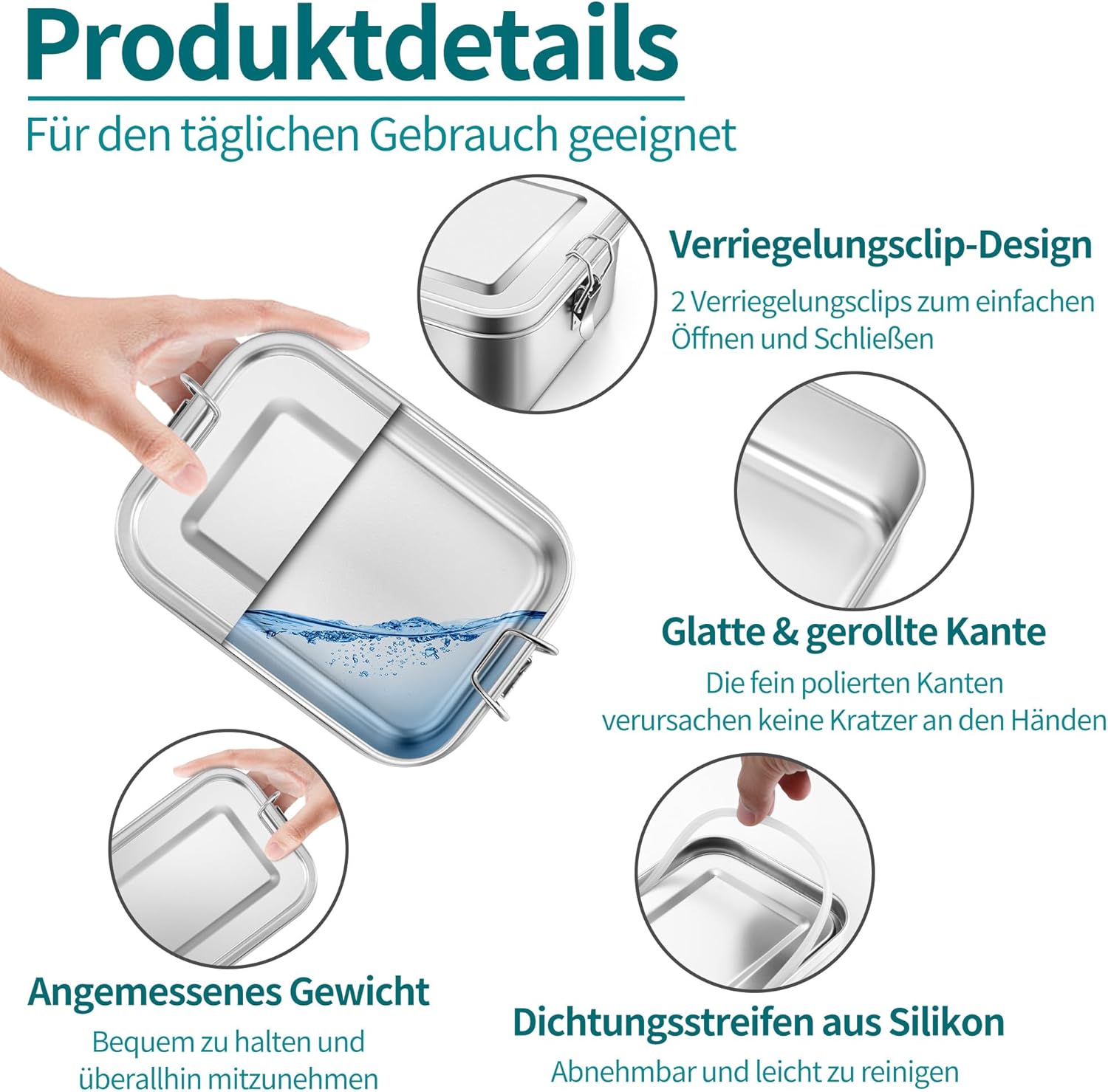 Thumbnail 2 de HaWare Brotdose mit Fächern – 2400 ml Edelstahl Lunchbox, auslaufsicher, mit abnehmbarer Trennwand, spülmaschinenfest