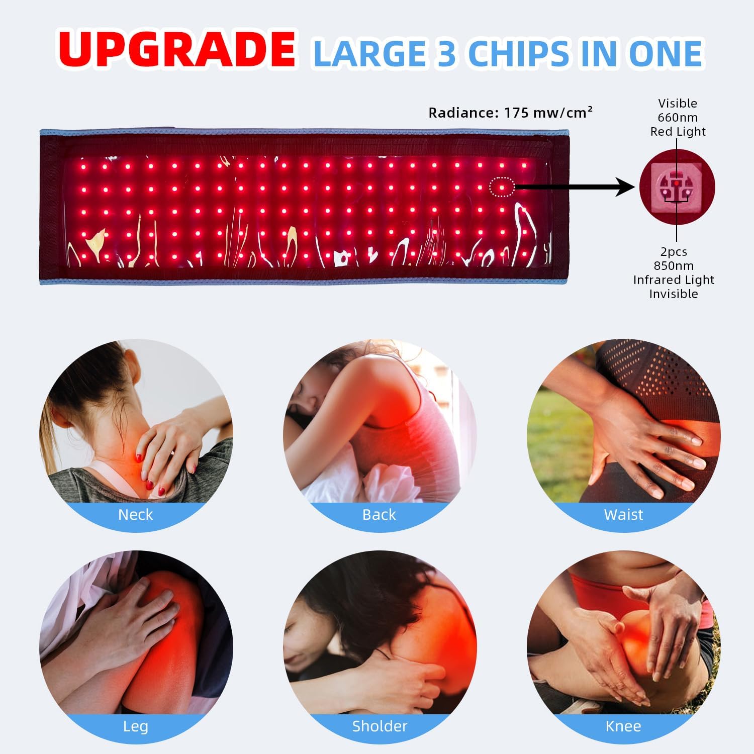 Detalle de Red Light Therapy Belt with 3-Chip 660nm/850nm LEDs for Body Pain Relief