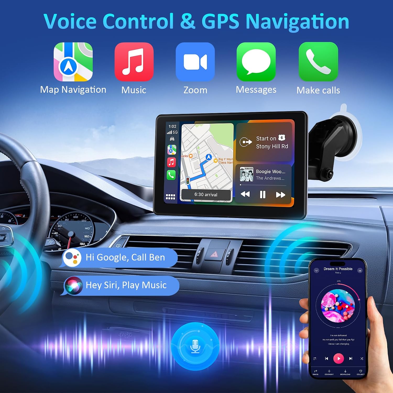 Detalle de 7 Inch Wireless CarPlay & Android Auto Portable Car Stereo with Touchscreen