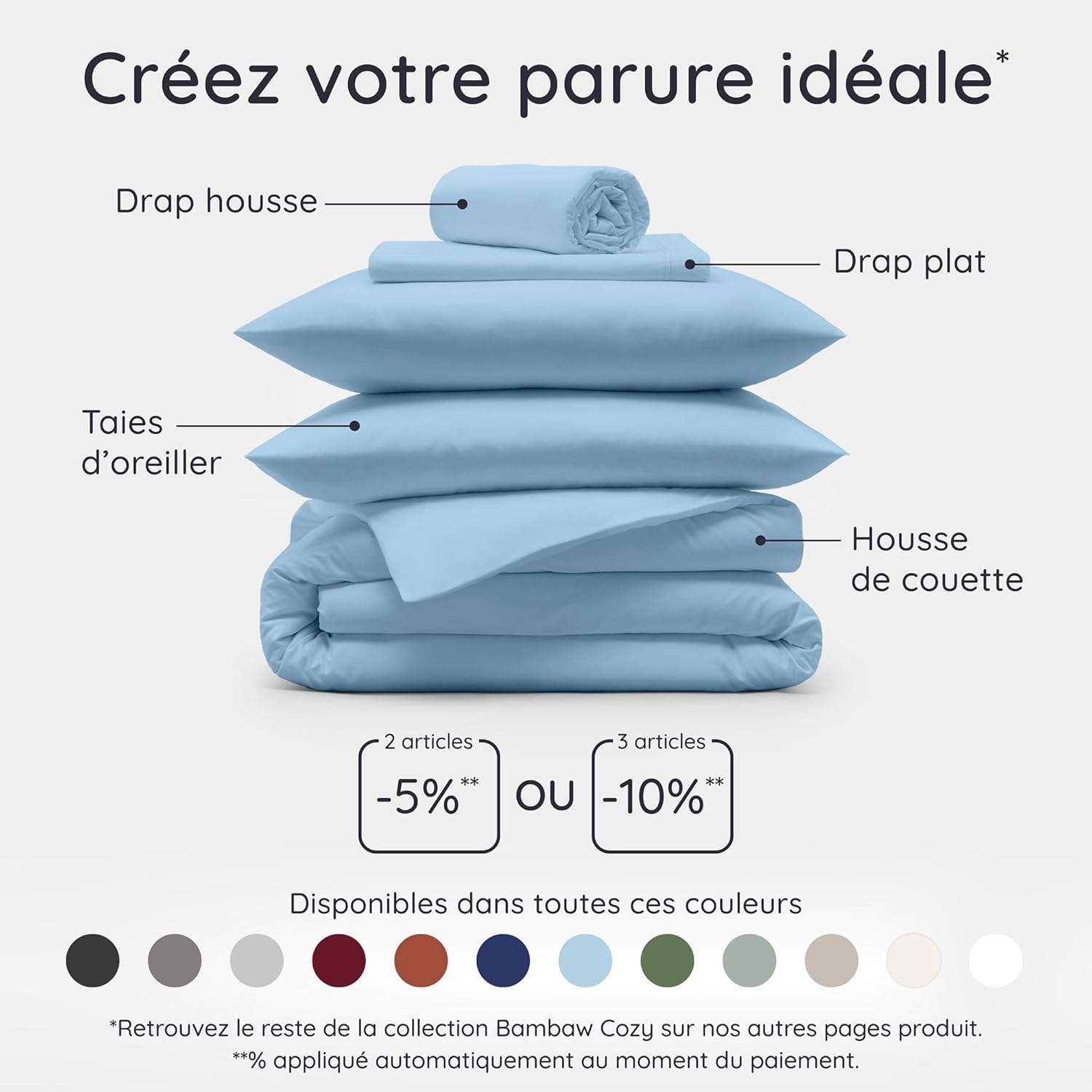 Thumbnail 6 de Bambaw Drap housse bambou 140x200 cm (bleu clair) pour matelas épais jusqu’à 35 cm