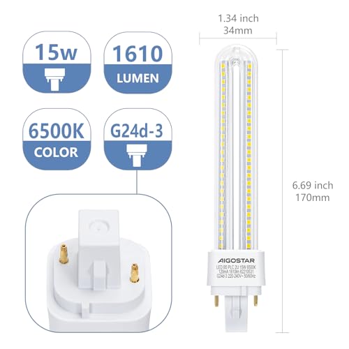 Detalle 2 de Aigostar Pack 5 Bombillas LED PLC 2U 15W Maíz G24d-3 — 6500K, 1610 lm, no regulables