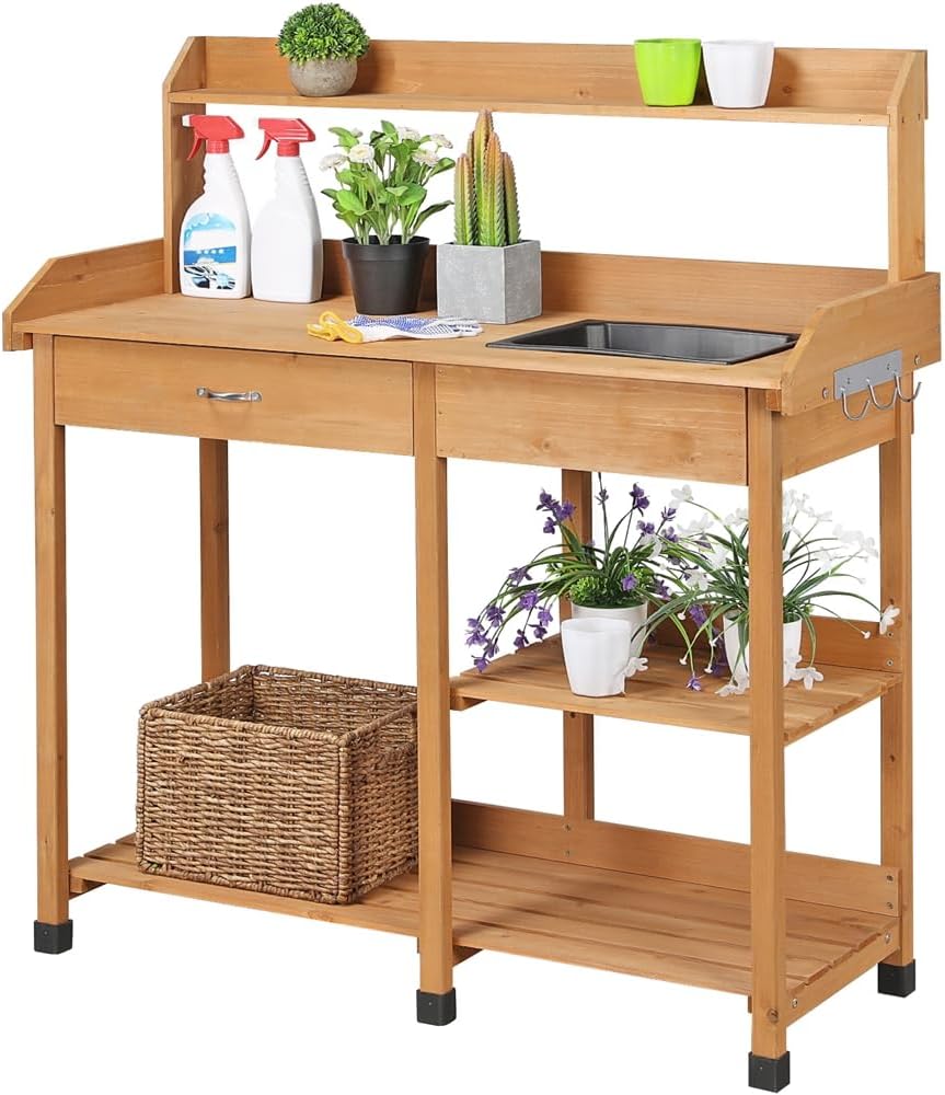 Yaheetech Mesa de Trabajo Jardín 114,8×45×121 cm