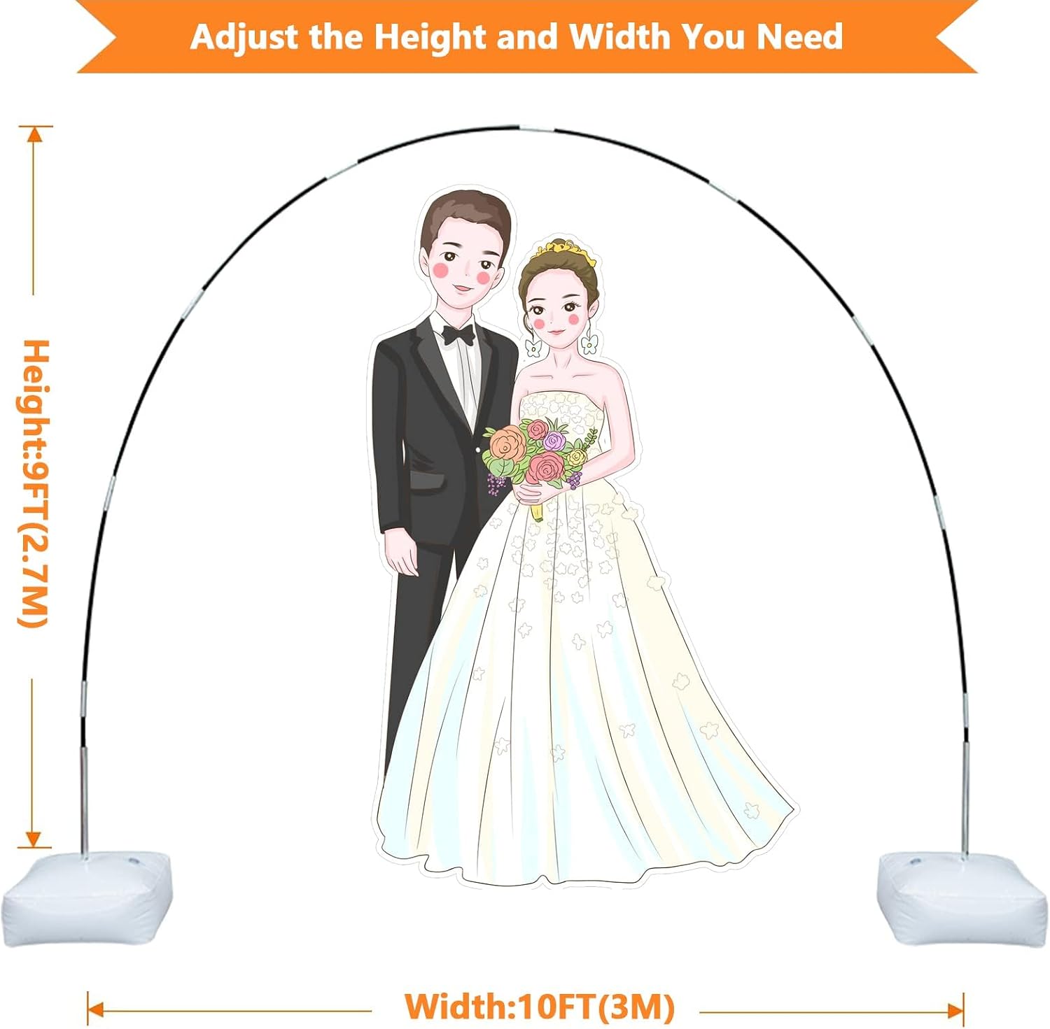 Detalle 2 de Reusable Balloon Arch Stand Kit with Base – Adjustable 10FT Wide & 9FT Tall (Black) for Parties & Events