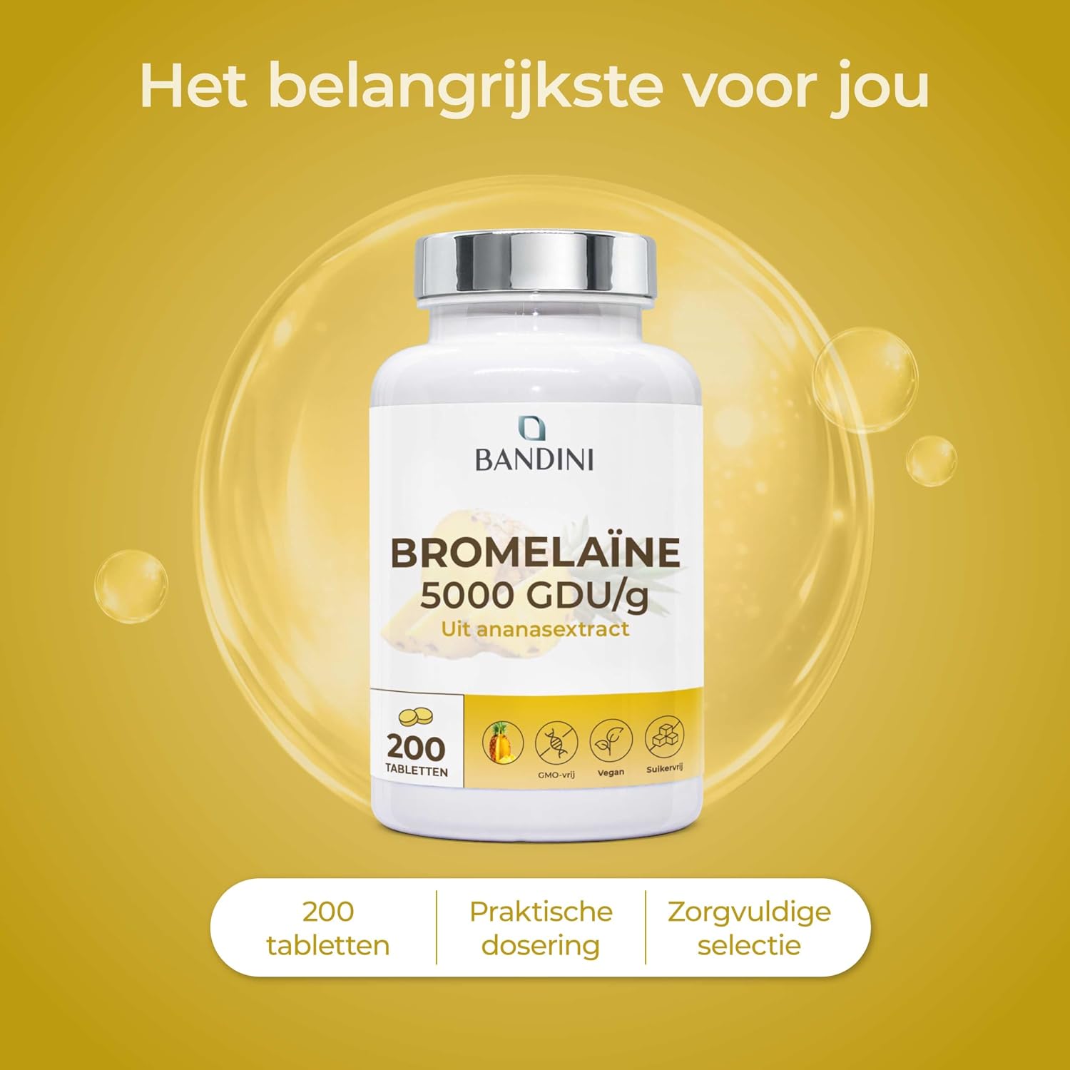 Detalle de BANDINI Bromelaïne 5000 GDU/g, 200 maagresistente tabletten