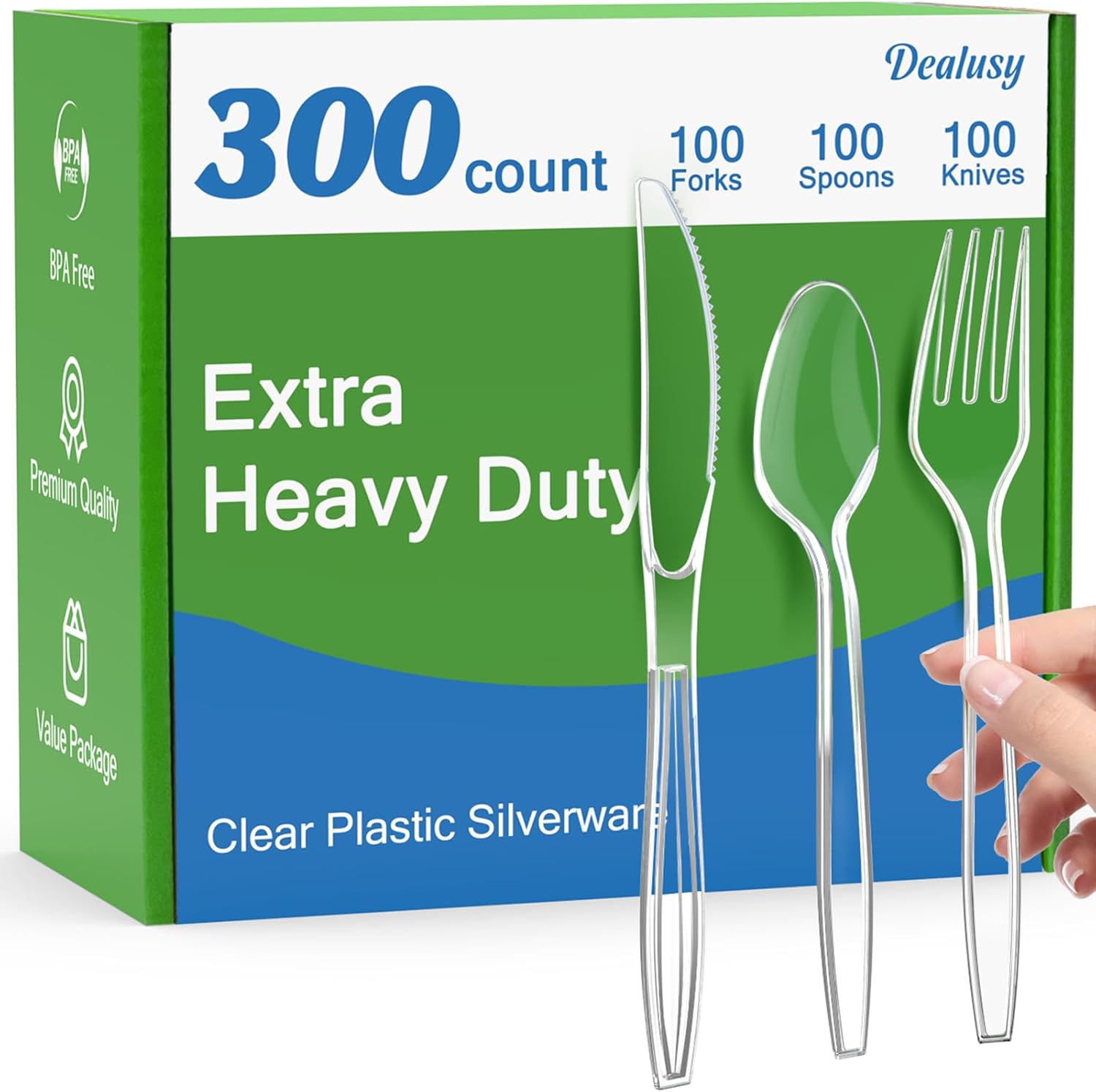 Detalle de Dealusy 300 Count Extra Heavy Duty Plastic Cutlery