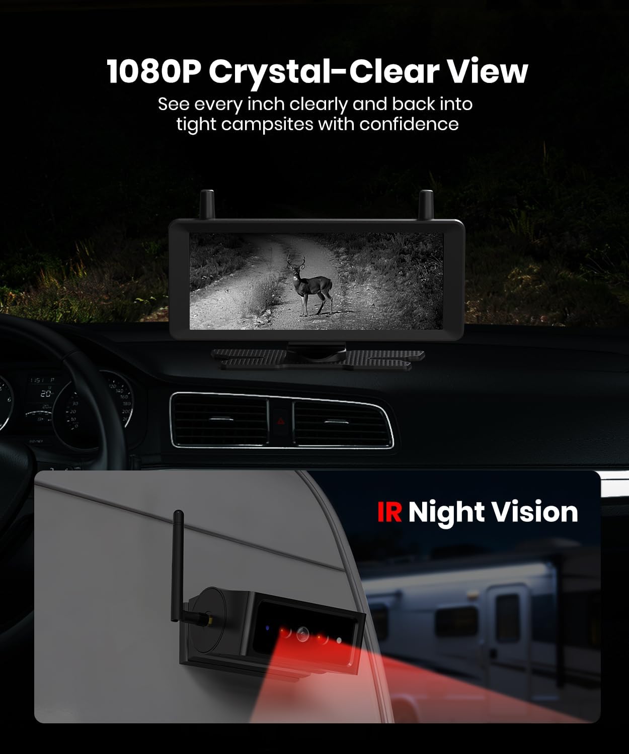 Detalle de AUTO-VOX 7.2" Wireless Magnetic Backup Camera System with 1080P Dual Camera and Monitor (Built-In DVR)